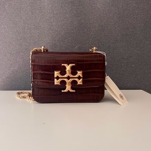 SOLD! NWT Tory Burch Eleanor quilted croc-embossed leather shoulder bag Burgundy